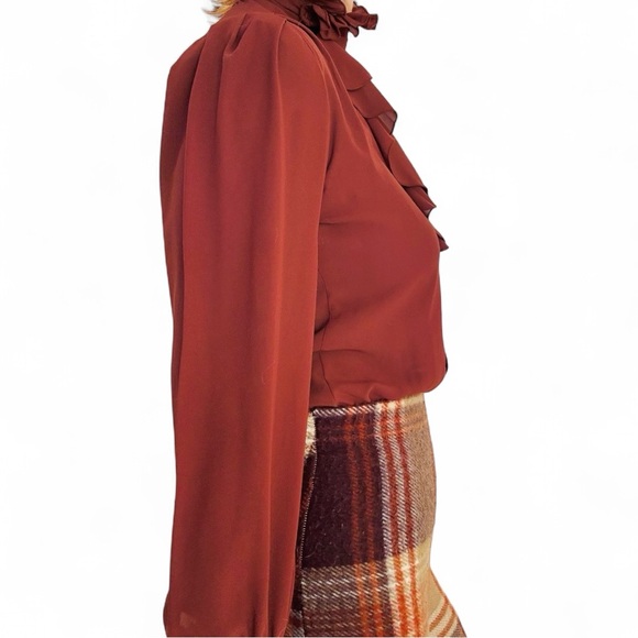 Rust Orange Ruffled Collar Blouse - Picture 3 of 5